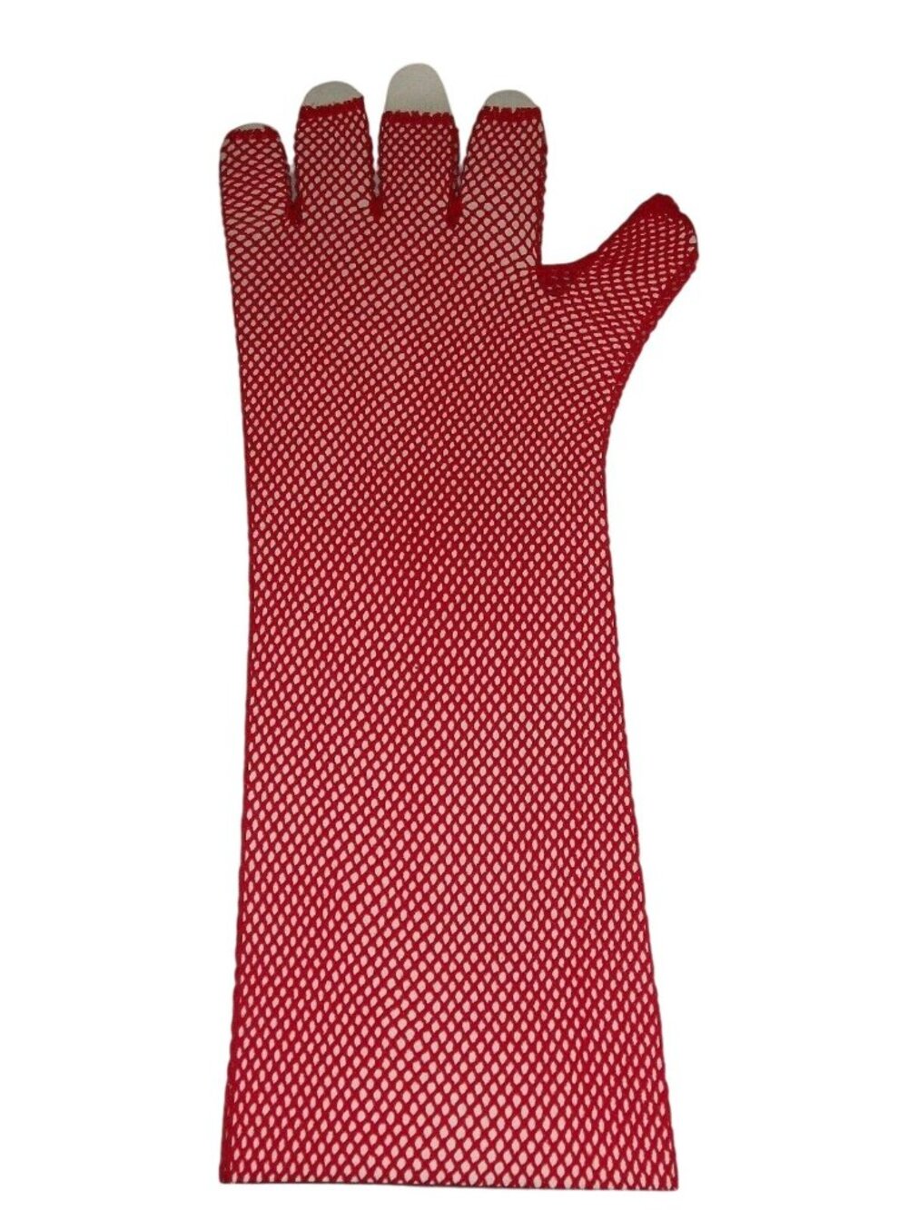 Red Fishnet Halloween Costume Fingerless Gloves Elbow Length 80s Theatre Dance